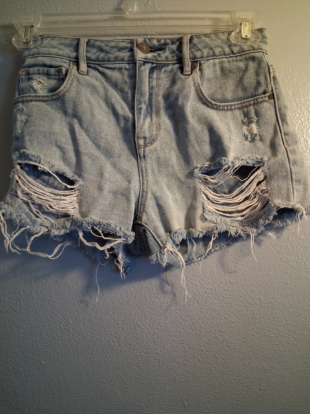 PacSun Light Blue Distressed Denim High Rise Shorts